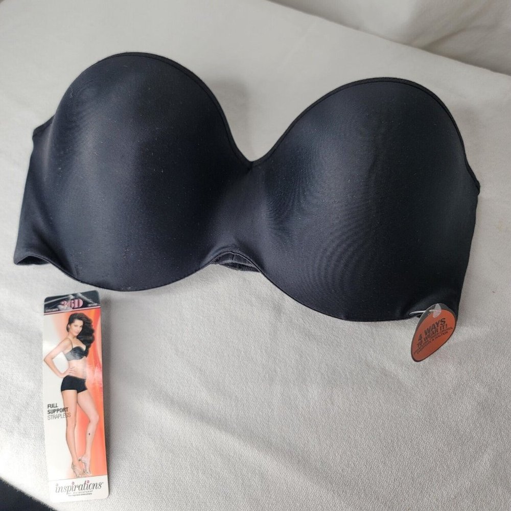 Inspirations Black Strapless 36D Bra No Straps Full Support